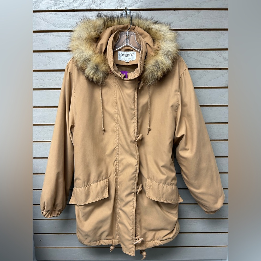 Women's Tan Jacket with Faux Fur Hood